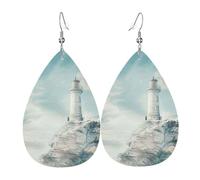 Lighthouse Backdrop Print Leather Dangle Earrings For Women Elegant Drop Earrings Lightweight Fashion Jewelry