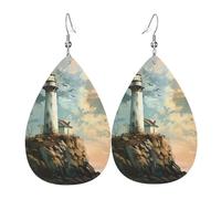 Lighthouse Backdrop Print Leather Dangle Earrings For Women Elegant Drop Earrings Lightweight Fashion Jewelry