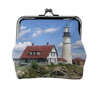 Lighthouse Backdrop Print Small Coin Purse Kiss-Lock Leather Pouch Change Wallet Gifts for Men Women