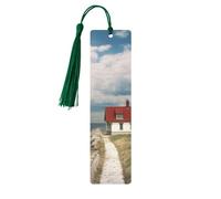 Lighthouse Backdrop Wooden Bookmarks 5 Pcs,Handmade Double-Sided Printed Book Marks Page Markers with Dark Green Tassels Book Accessories Gift for Book Lovers Women Men