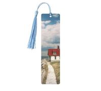 Lighthouse Backdrop Wooden Bookmarks 5 Pcs,Handmade Double-Sided Printed Book Marks Page Markers with Sky Blue Tassels Book Accessories Gift for Book Lovers Women Men
