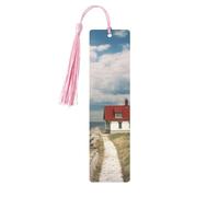 Lighthouse Backdrop Wooden Bookmarks 5 Pcs,Handmade Double-Sided Printed Book Marks Page Markers with Pink Tassels Book Accessories Gift for Book Lovers Women Men