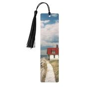 Lighthouse Backdrop Wooden Bookmarks 5 Pcs,Handmade Double-Sided Printed Book Marks Page Markers with Black Tassels Book Accessories Gift for Book Lovers Women Men