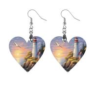 Lighthouse Beach Birds Novelty Women's Dangle Earrings Fashion Printed Wood Earring Drop Pendants Jewelry