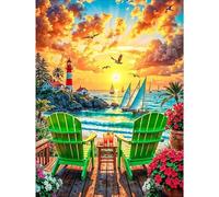Lighthouse Beach Diamond Art Kits for Adults, 5D Full Drill Diamond Painting Kit, Coastal Sunset Seaside Landscape with Sailboats DIY Crystal Gem Art for Beginners, Home Wall Decor Gift 30 x 40cm