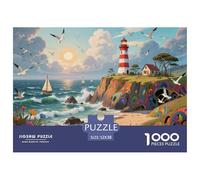 Lighthouse Beach Jigsaw Puzzles Puzzles for Adults Kids. 1000 Pieces Sailboats & Seagulls Whimsical Challenge Toy Educational Game Home Decoration for Adults& Kids Age 14 Years Up 52x38cm/1000pcs