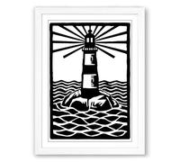 Lighthouse Beacon Graphic Framed Wall Art Print A2 (59.4×42cm) White, Wall Decor for Living Room, Bedroom, Office & Home, Ready to Hang, Art Gift