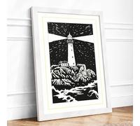 Lighthouse Beacon Minimalist Framed Wall Art Print A1 (84.1×59.4cm) White, Wall Decor for Living Room, Bedroom, Office & Home, Ready to Hang, Art Gift