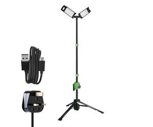 Lighthouse Beacon Rechargeable Site Light AC/DC Power - 240V 10000lm LED Work Light with Rotating Heads & Tripod, Foldable, 3 Lighting Modes, USB Outputs & Included Mains Cord, USB-C Cable & Carry Bag