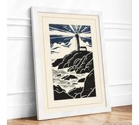 Lighthouse Beacon Vintage Framed Wall Art Print A3 (42×29.7cm) White, Wall Decor for Living Room, Bedroom, Office & Home, Ready to Hang, Art Gift
