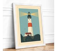 Lighthouse Beacon Vintage Framed Wall Art Print A4 (29.7×21cm) White, Wall Decor for Living Room, Bedroom, Office & Home, Ready to Hang, Art Gift
