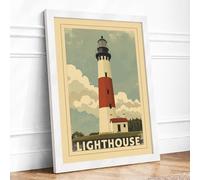 Lighthouse Beacon Vintage Framed Wall Art Print A4 (29.7×21cm) White, Wall Decor for Living Room, Bedroom, Office & Home, Ready to Hang, Art Gift