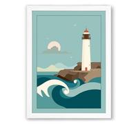 Lighthouse by Moonlight Coastal Framed Wall Art Print A2 (59.4×42cm) White, Wall Decor for Living Room, Bedroom, Office & Home, Ready to Hang, Art Gift