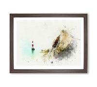 Lighthouse By The Coast In Abstract Modern Art Framed Print | A2 Walnut Framed Wall Art | Ready to Hang | Abstract Cityscape Picture | Living Room Bedroom Lounge Office