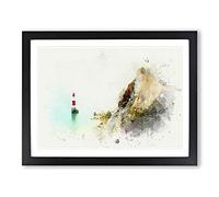 Lighthouse By The Coast In Abstract Modern Art Framed Print | A4 Black Framed Wall Art | Ready to Hang | Abstract Cityscape Picture | Living Room Bedroom Lounge Office