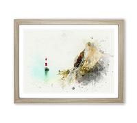 Lighthouse By The Coast In Abstract Modern Art Framed Print | A4 Oak Framed Wall Art | Ready to Hang | Abstract Cityscape Picture | Living Room Bedroom Lounge Office