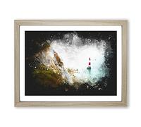 Lighthouse By The Coast Paint Splash Modern Art Framed Print | A2 Oak Framed Wall Art | Ready to Hang | Modern Cityscape Picture | Living Room Bedroom Lounge Office