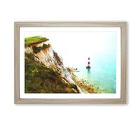 Lighthouse by The Coast Painting Framed Print | A2 Oak Framed Wall Art | Ready to Hang | Modern Cityscape Picture | Living Room Bedroom Lounge Office