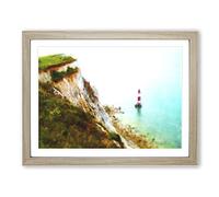 Lighthouse By The Coast Painting Modern Art Framed Print | A3 Oak Framed Wall Art | Ready to Hang | Modern Cityscape Picture | Living Room Bedroom Lounge Office