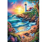 Lighthouse by The Sea at Sunset 300 Piece Jigsaw Puzzle for Adults Jigsaw Weekend Parent Activity After Work Stress Relief Vibrant Artwork Home Wall 300 PCS
