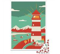 Lighthouse by The Sea Jigsaw Puzzle 1000 Pieces, Asian Architecture Inspired View, Matte Printed Jigsaw, Screen-Free Fun for Travel Lovers, 52x38cm/1000pcs