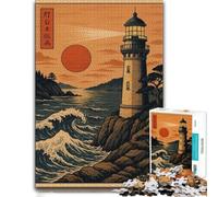 Lighthouse by the Sea Ukiyo-e Style Jigsaw Puzzle for Adults, 1000 Pieces | Christmas puzzle gift for adults: solo or shared puzzle time at home.