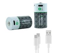 Lighthouse C Type USB-C Rechargeable Batteries Pack of 2 - 3000mAh Li-Ion 1.5V Battery Twin Pack with Fast 2.5h Charge, Up to 1200 Charge Cycles & Included Dual USB-A to USB-C Charging Cable