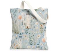 Lighthouse Canvas Tote Bag for Women, Coastal Natural Shell Flower Summer Blue Washable Reusable Everyday Tote Bag Ideas Fo, Blue, 13x15 Inch