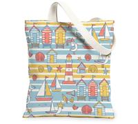 Lighthouse Canvas Tote Bag for Women, Summer Nautical Sailboat Seashell Summer Blue Washable Reusable Aesthetic Tote Bags Ideas for Travel Work Shopping Bookstore 13x15 Inch