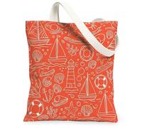 Lighthouse Canvas Tote Bag for Women, Summer Nautical Sailboat Starfish Summer Coral Washable Reusable Everyday Tote Bag Ideas for Travel Work Shopping Bookstore 13x15 Inch