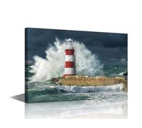 Lighthouse Canvas Wall Art Large Wall Decor Blue Ocean Painting Seascape Picture Prints Artwork 1 Piece Canvas Wall Art Modern Decor Giclee Framed Gallery Wrapped Stretched Ready to Hang 24x16 in