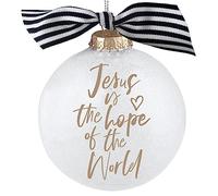 Lighthouse Christian Products Glitter Bauble Jesus is The Hope of The World White 4 x 4 Handblown Glass Christmas Ornament