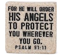 'Lighthouse Christian Products His Angels Will Protect Scripture Block 2.25 x 2.25 Cast Stone Plaque'