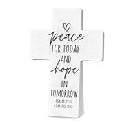 Lighthouse Christian Products Inspirational Tabletop Cross Figurine 3.25 x 5 Inch Resin Peace for Today Hope for Tomorrow
