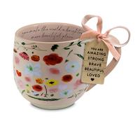Lighthouse Christian Products Kindness Collective Inspirational Affirmation Coffee Cup, Floral Mug with Encouragement Tag, 18 Ounce Ceramic You Make the World Brighter