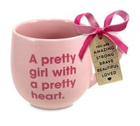 Lighthouse Christian Products Kindness Collective Inspirational Affirmation Coffee Cup, Pink Mug with Encouragement Tag, 18 Ounce Ceramic Pretty Girl with Pretty Heart