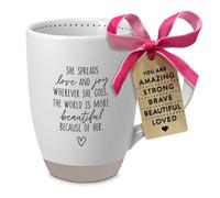 Lighthouse Christian Products Kindness Collective Inspirational Affirmation Coffee Cup, Soft Neutral Mug with Encouragement Tag, 17 Ounce Ceramic She Spreads Love and Joy