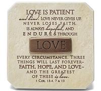 Lighthouse Christian Products Love Endures Sandstone 3.75 x 3.75 Cast Stone Bronze Title Bar Plaque