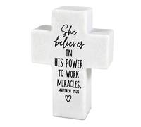 Lighthouse Christian Products Mini Inspirational Keepsake Cross Figurine 3 x 4.25 Inch Resin She Believes Miracle
