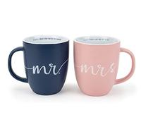 Lighthouse Christian Products Mr and Mrs Blue and Pink 13 ounce Ceramic Coffee Mugs Set of 2