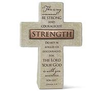 Lighthouse Christian Products Strength in The Lord Sandstone 5.5 Inch Cast Stone Bronze Title Bar Cross Figurine