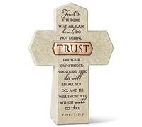 Lighthouse Christian Products Trust in The Lord Sandstone 5.5 Inch Cast Stone Bronze Title Bar Cross Figurine