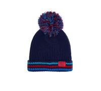 LightHouse Kids Bobbie Warm Bobble Cable Knit Hat - Childrens Winter Outdoor Headwear - Navy Red Blue Stripes - 5-10 Years