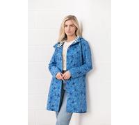 LightHouse Women's Long Beachcomber Jacket - Ladies 3/4 length Windproof Spring Summer Outdoor Coat with Hood - Marine Blue Floral - 24