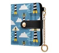 Lighthouse Cloud Blue Pattern Small Women Wallet Bifold PU Leather RFID Blocking Compact Card Holder with Coin Pocket Zipper Purse for Girls Women Ladies