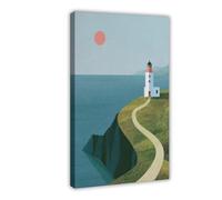 Lighthouse Coast Red Sun Canvas Poster for Living Room Decor Gift | Frame-style, Multiple sizes, Multiple frame styles, Wall Art, Decor Print, Living Room Decor