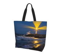 Lighthouse Coast Rock Large Shoulder Tote Bag for Women-Lightweight Waterproof Shopping Bag, Reusable Grocery Tote with Inner Pocket for Work Travel