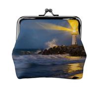Lighthouse Coast Rock Leather Coin Purse for Women-Small Kiss Lock Wallet, Mini Card Holder for Keys Lipstick, Cute Change Purse for Travel