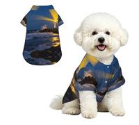 Lighthouse Coast Rock M Pet Hawaiian Shirt for Small Dogs-Cute Summer Beach Outfit for Puppy, Soft Breathable Cat Clothes with Buttons
