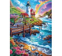 Lighthouse Coastal Landscape 500 Pieces Set Classic Jigsaw Puzzle Wild Animals Fantasy Fairy Tale Couple Puzzle Partners Mind Relaxation Wall Decor Easter New Year Recycled Cardboard 500 PCS